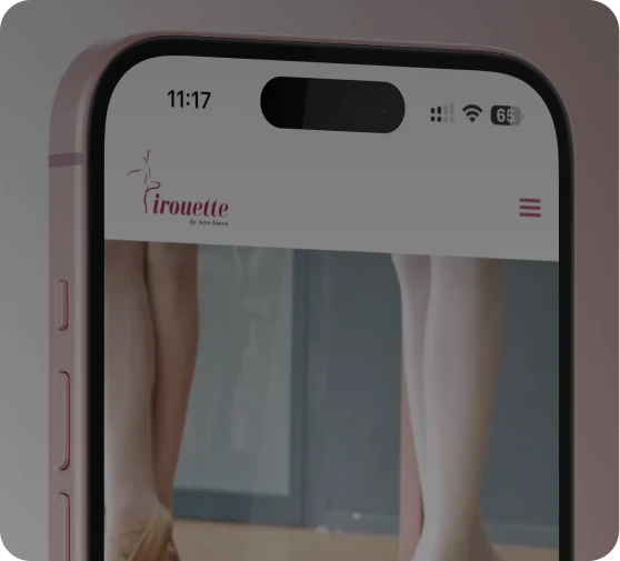 Pirouette ballet studio website on an iPhone