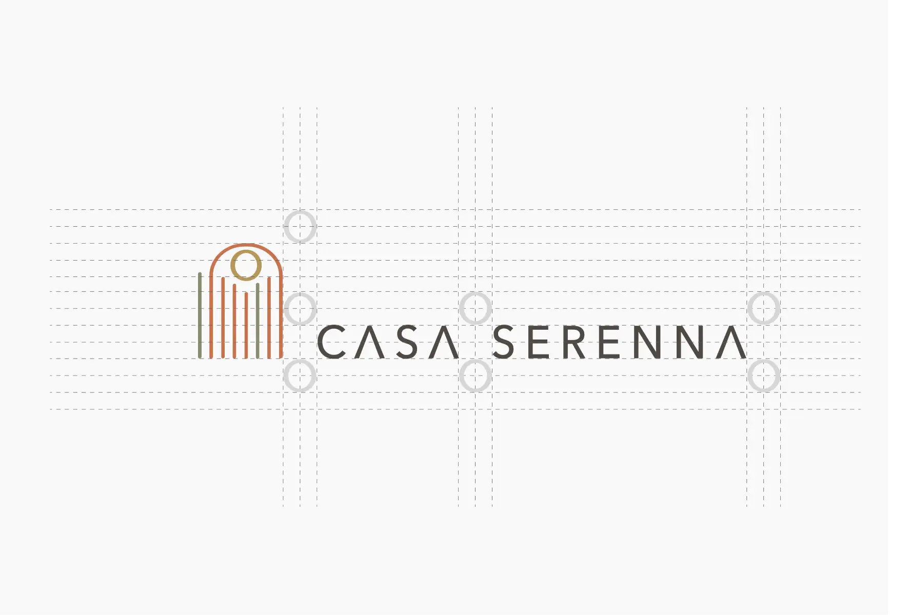 Construction grid of the Casa Serenna wordmark and arched monogram