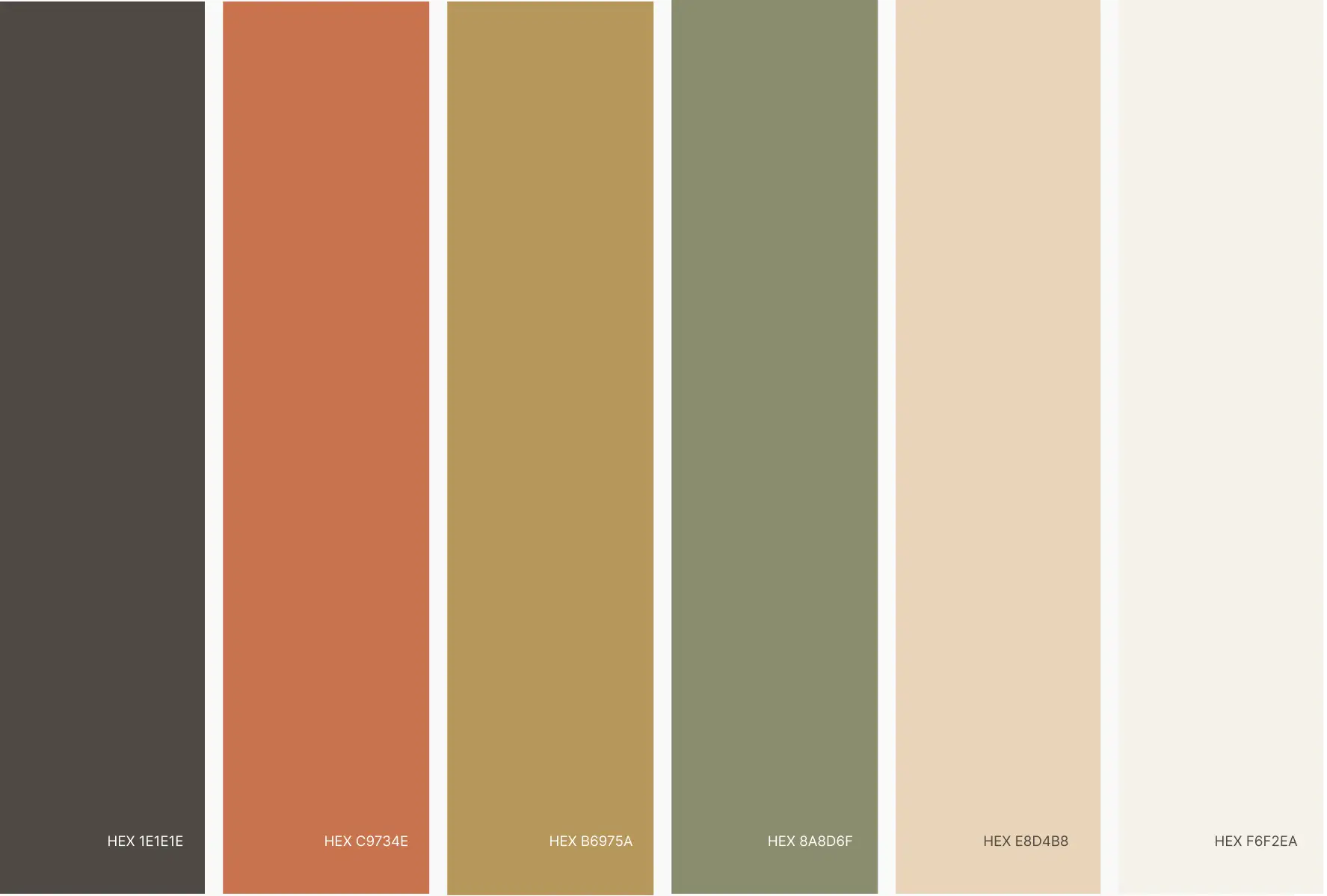 Casa Serenna colour palette — terracotta, ochre, sage and warm neutrals with HEX values
