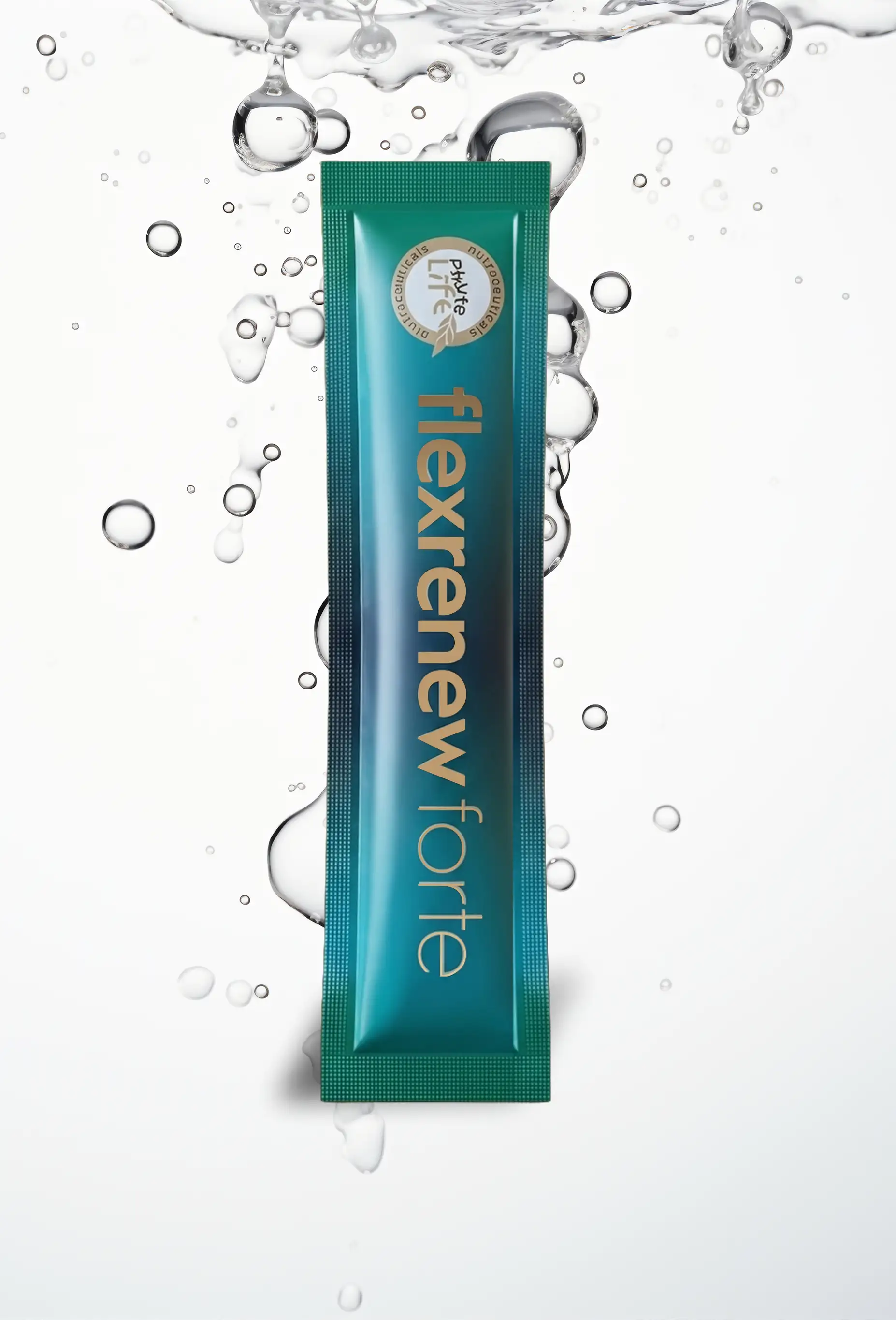 A single FlexRenew Forte liquid-gel sachet standing upright