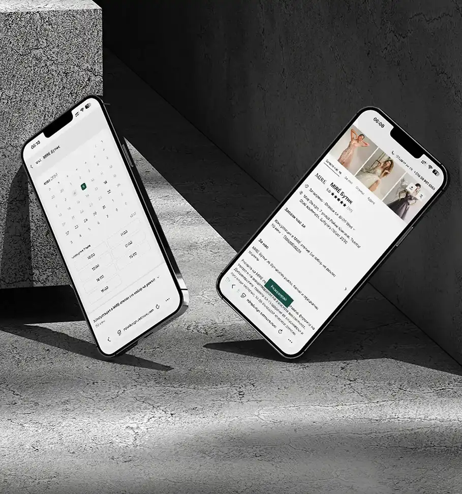 The Miré store and product pages shown on two phones against a grey backdrop