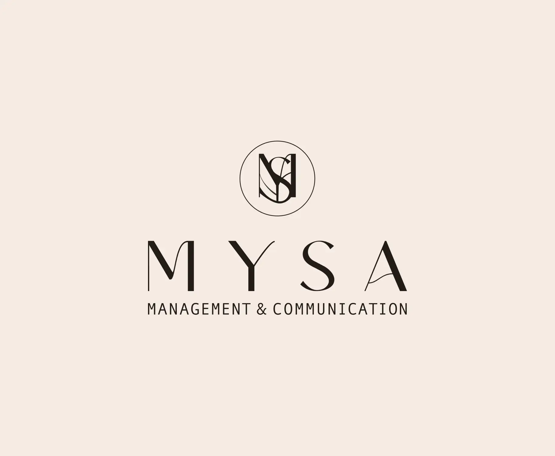 The stacked MYSA lockup — monogram above the wordmark and tagline — in black on blush