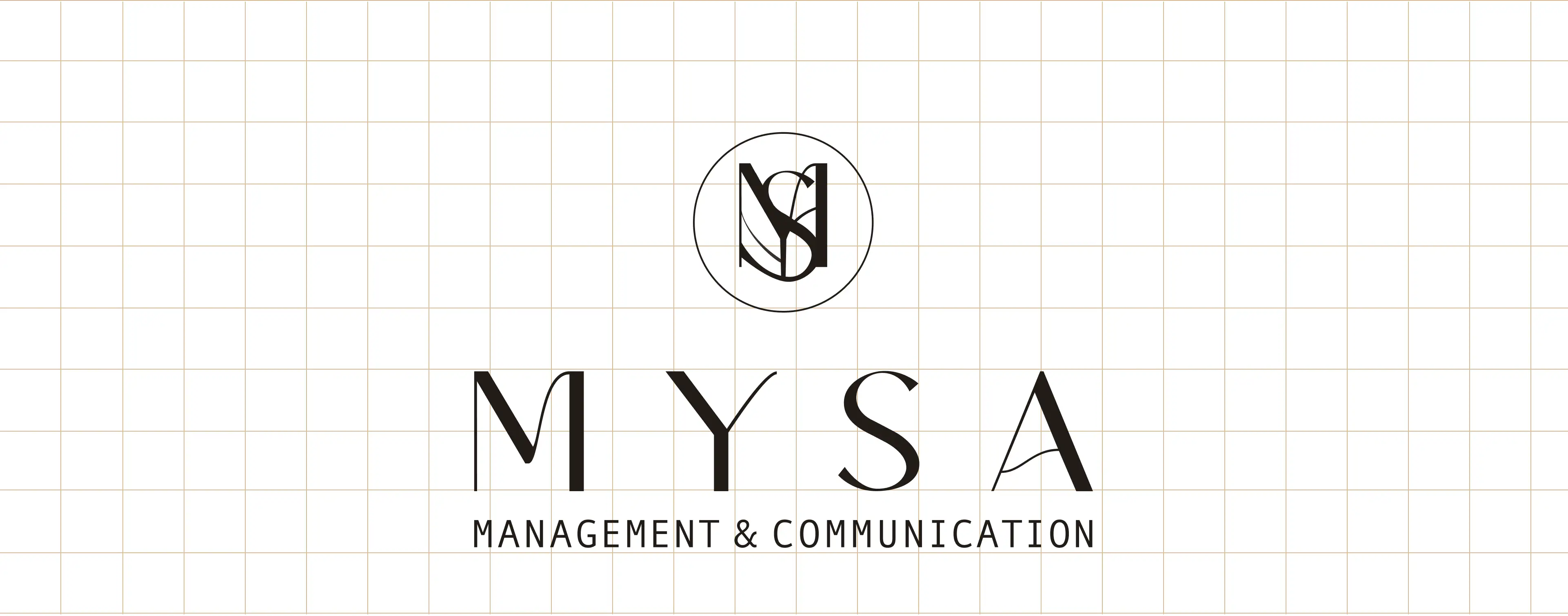 The MYSA wordmark and monogram centred on a light architectural grid