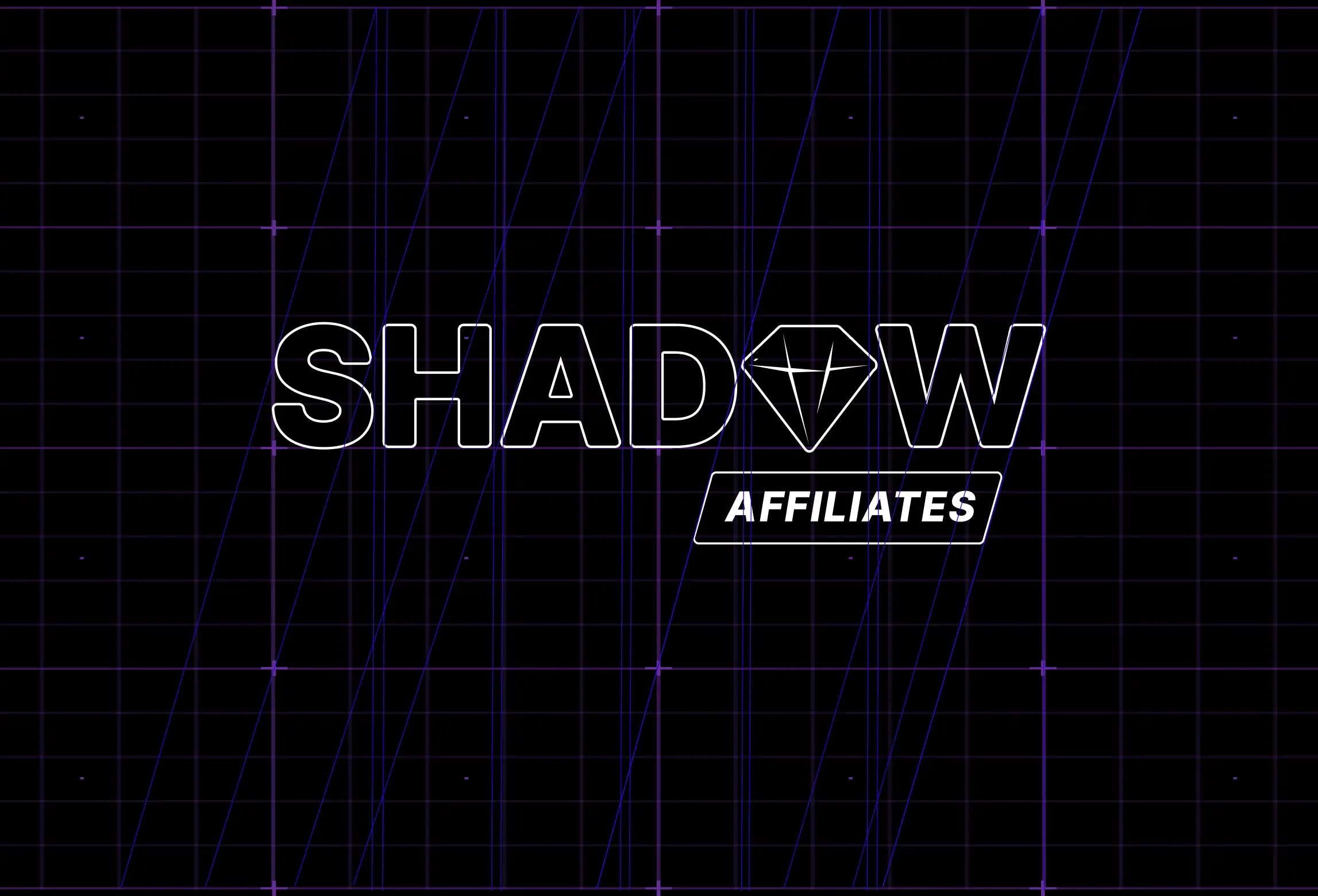 The SHADOW AFFILIATES wordmark on a dark construction grid