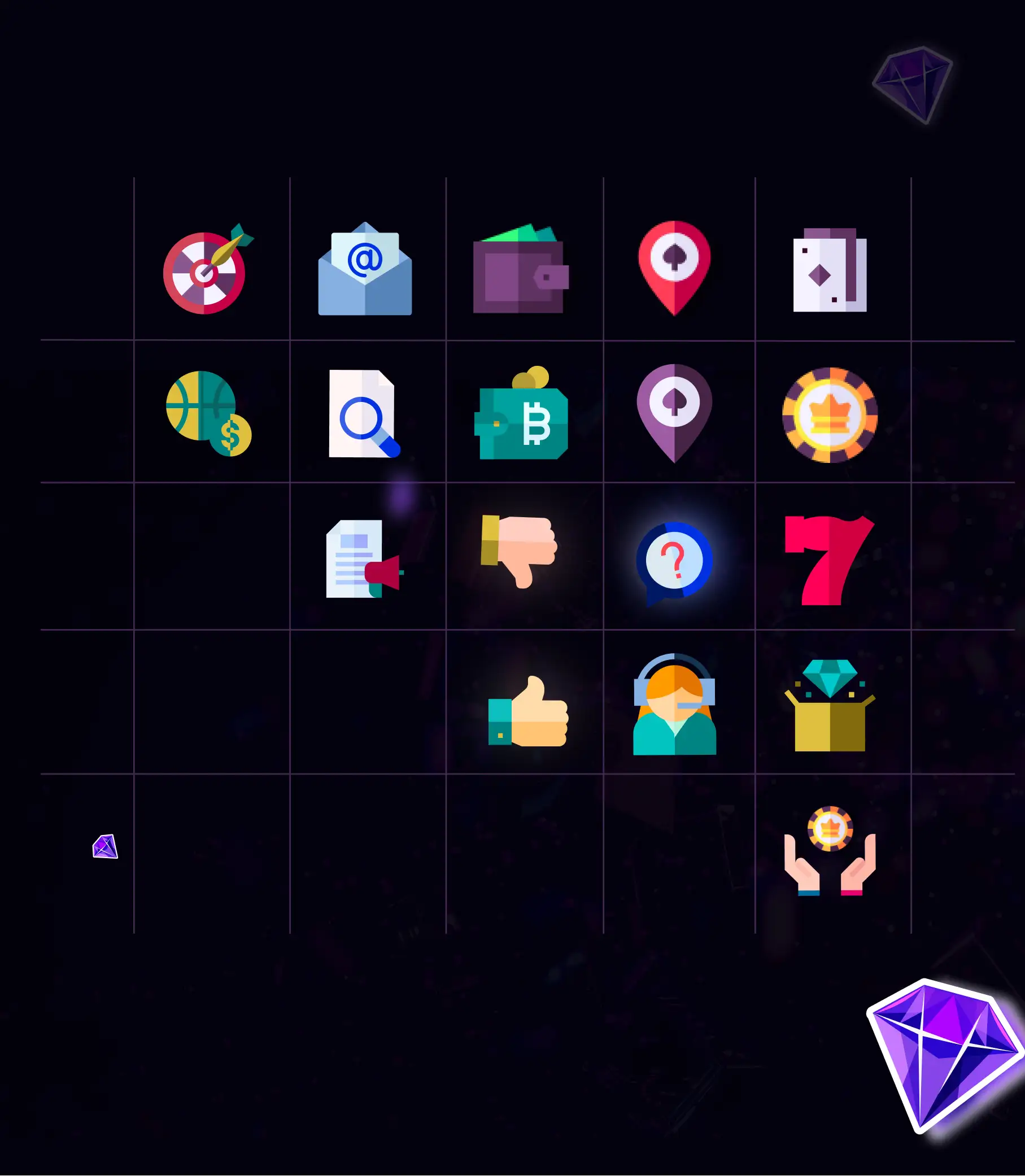 Colourful casino and game app-icon set on black